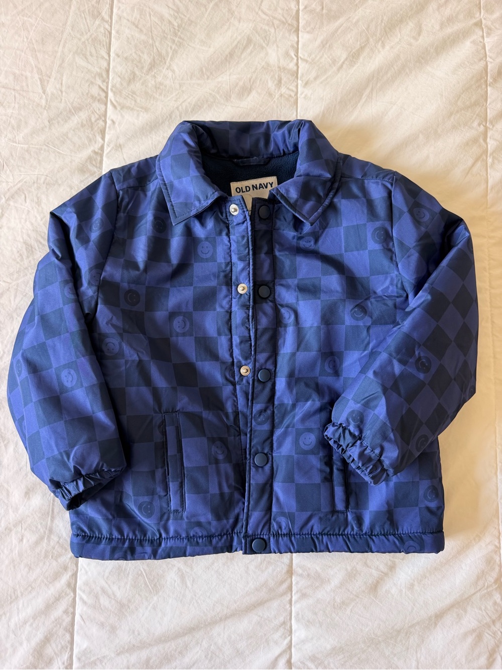 Old Navy Kids' Navy Blue Checkered Puffer Jacket